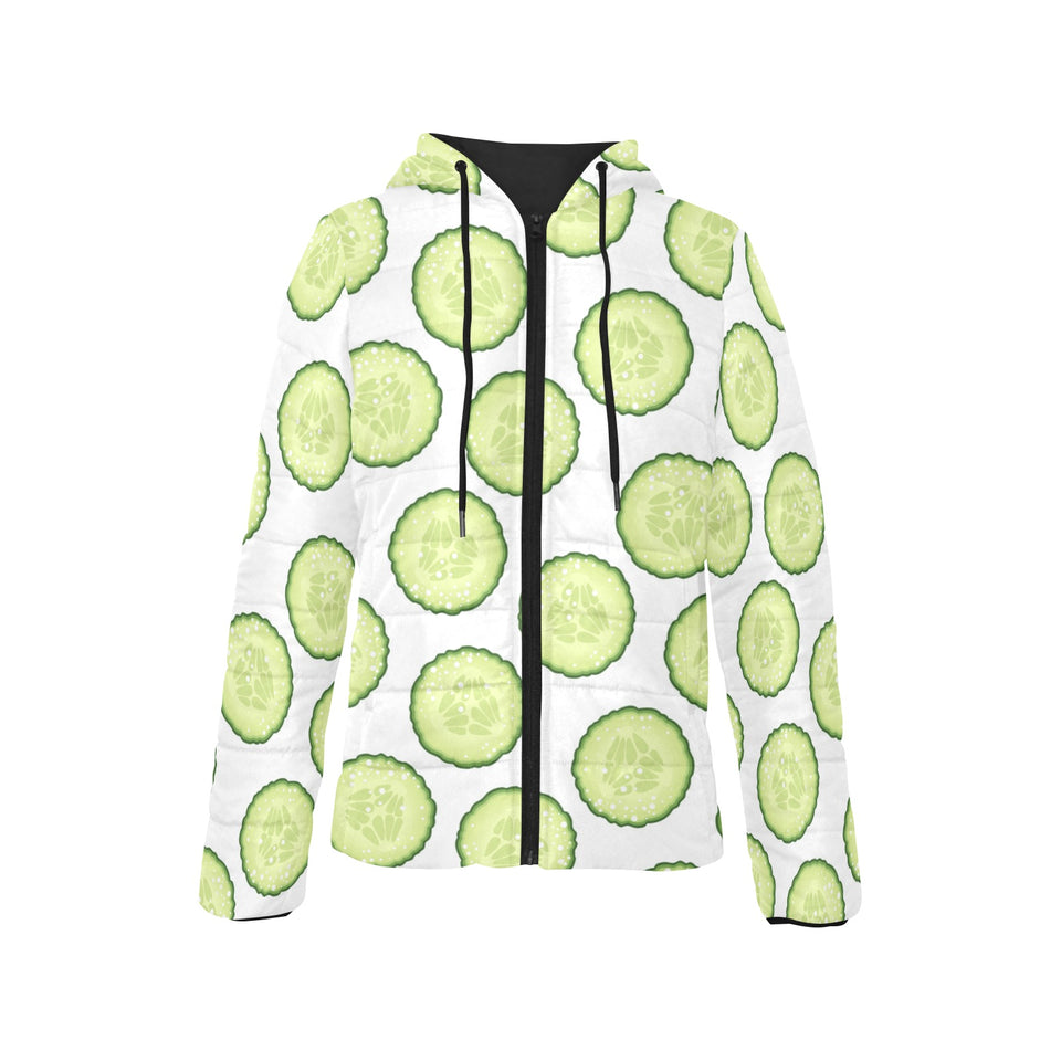 Cucumber slices pattern Women's Padded Hooded Jacket