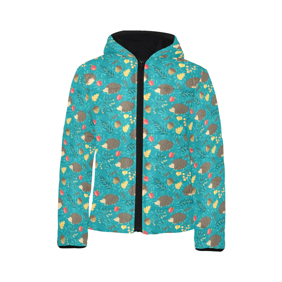 Hedgehog Pattern Print Design 01 Kids' Boys' Girls' Padded Hooded Jacket