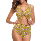Passion fruits slice pattern Chest Bowknot High Waisted Bikini Swimsuit