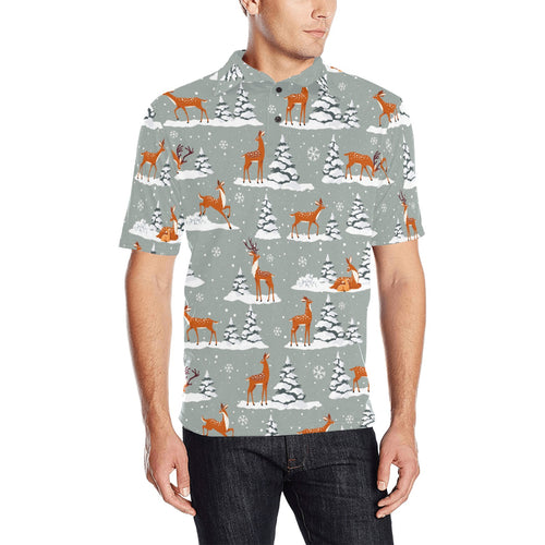 Beautiful deers Winter Christmas Men's All Over Print Polo Shirt