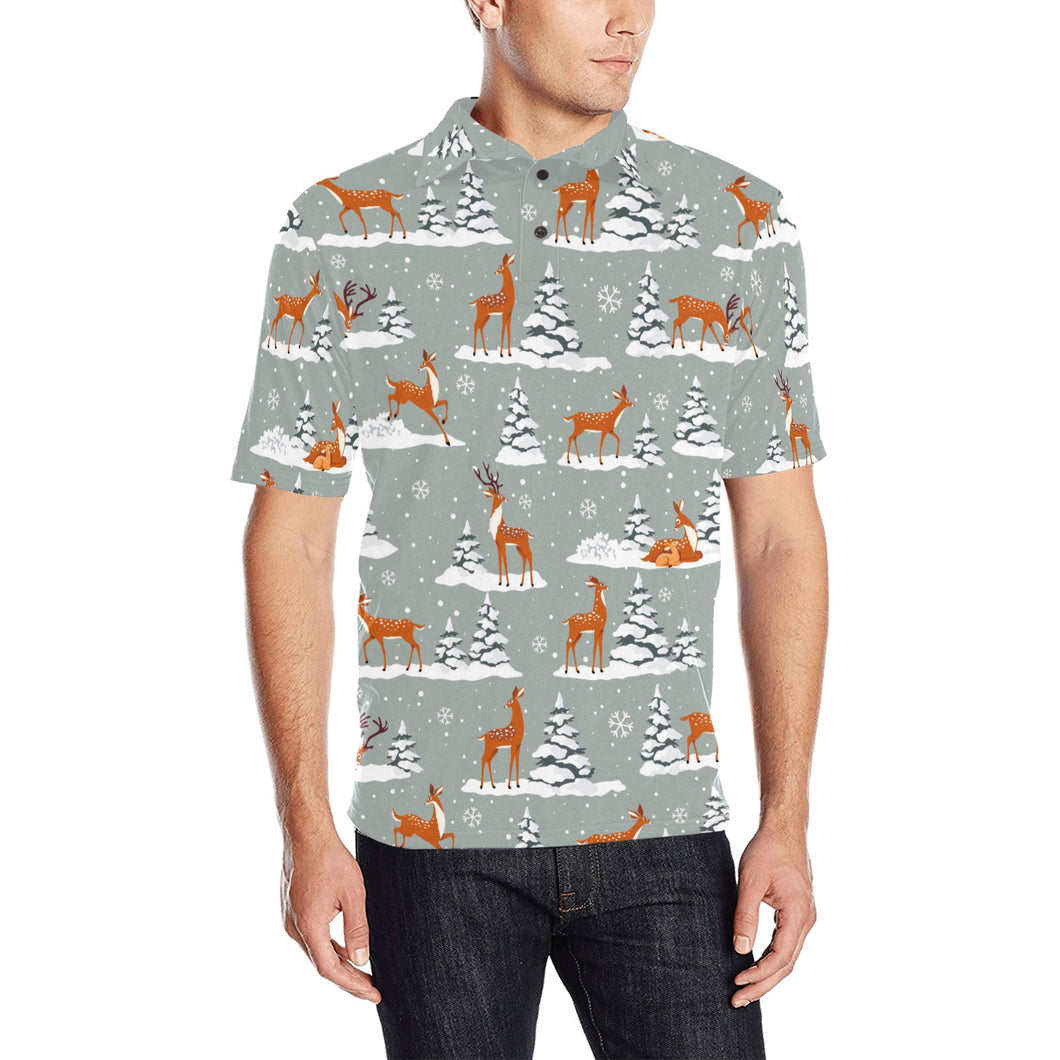Beautiful deers Winter Christmas Men's All Over Print Polo Shirt