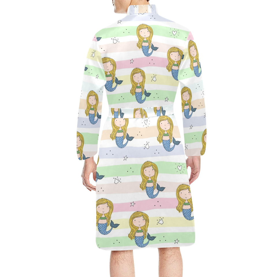 Cute hand drawn mermaid Men's Long Sleeve Belted Night Robe