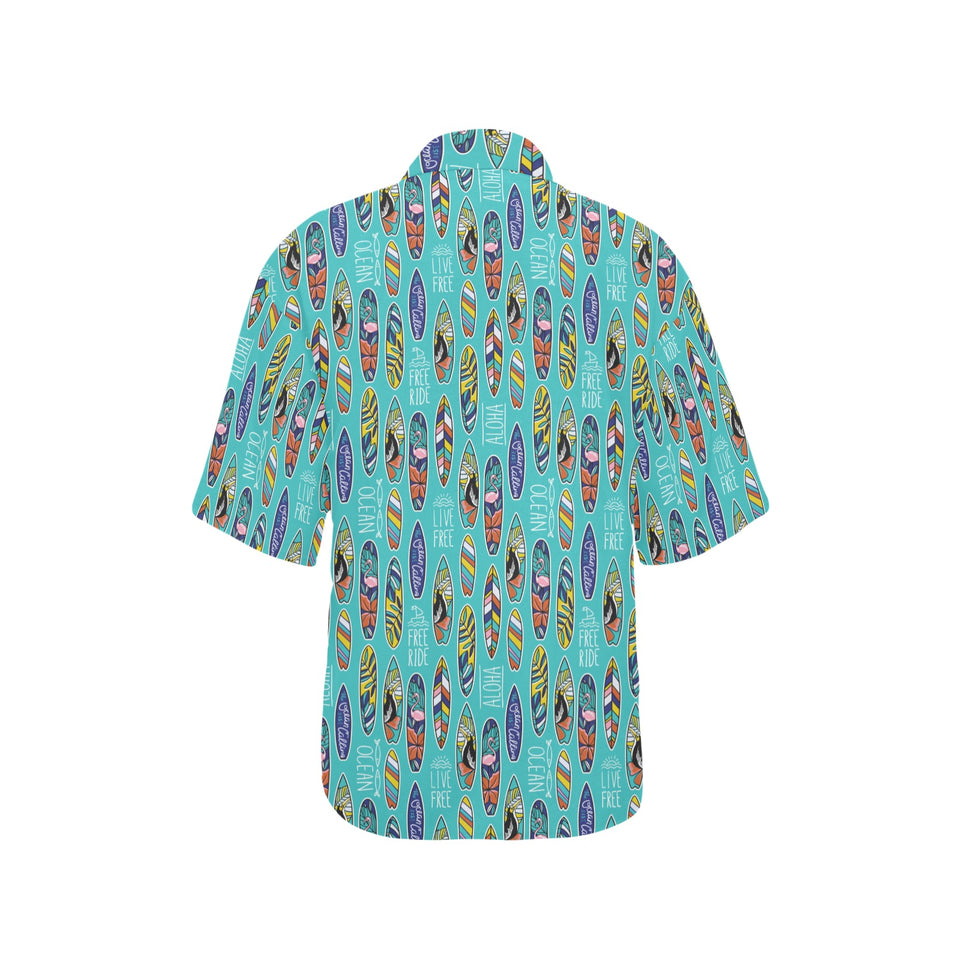 Surfboard Pattern Print Design 05 Women's All Over Print Hawaiian Shirt