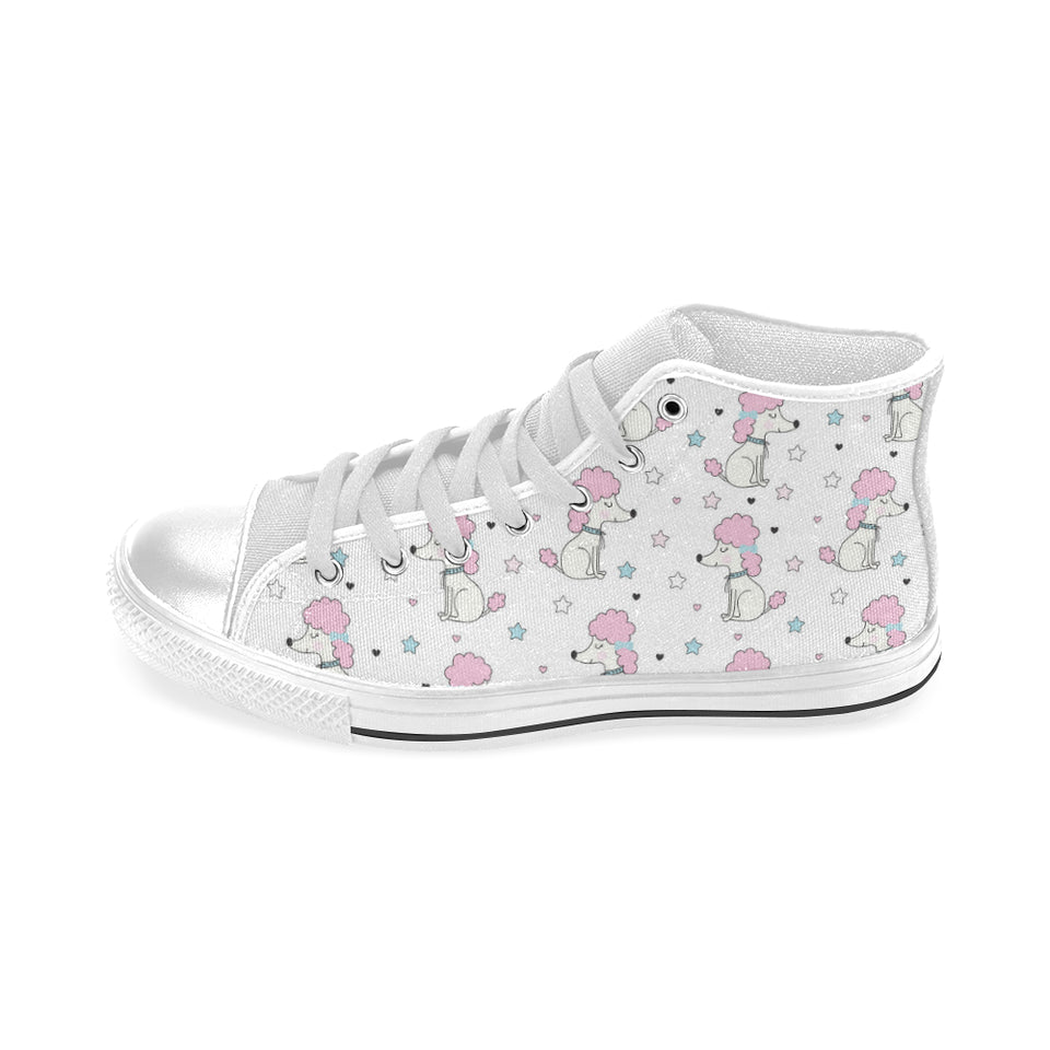 Cute poodle dog star pattern Men's High Top Canvas Shoes White