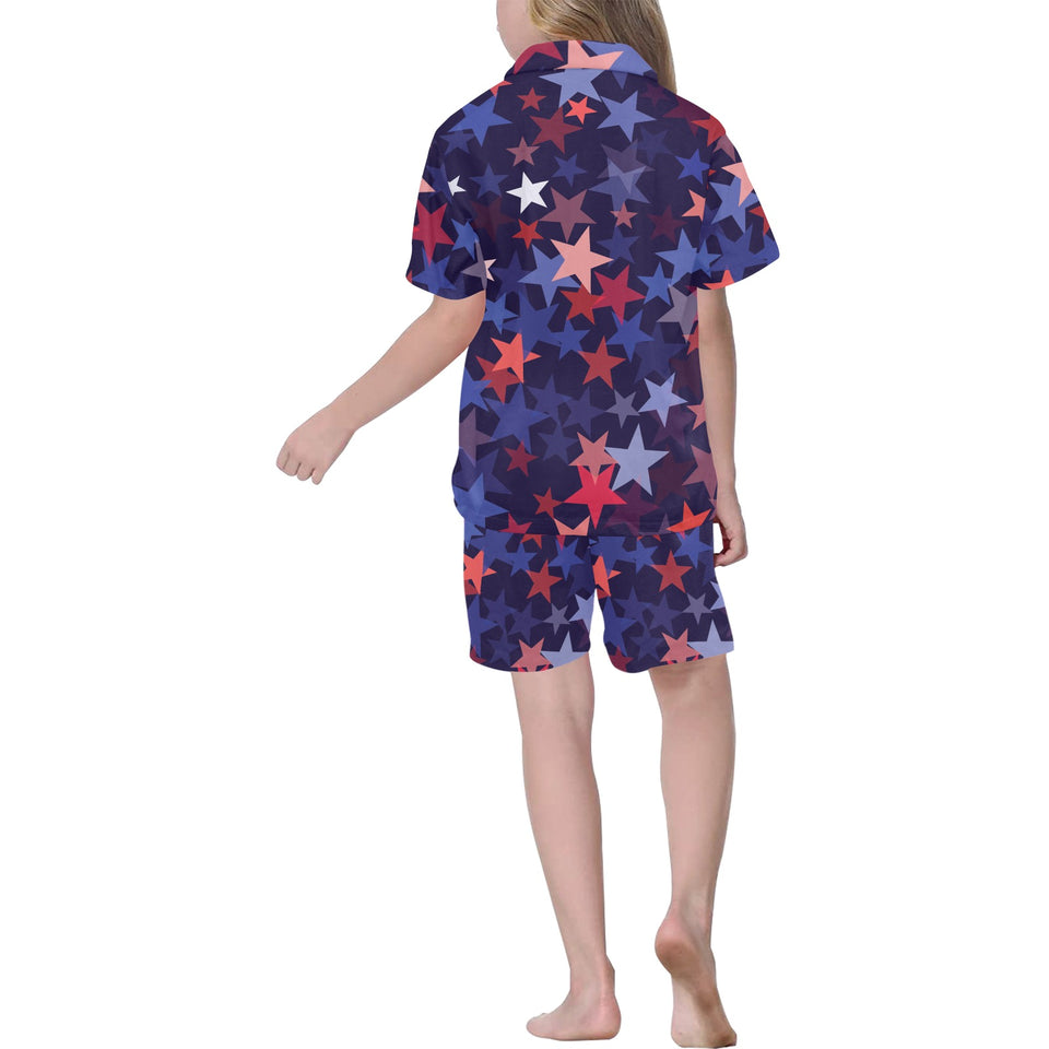 Red blue star pattern Kids' Boys' Girls' V-Neck Short Pajama Set