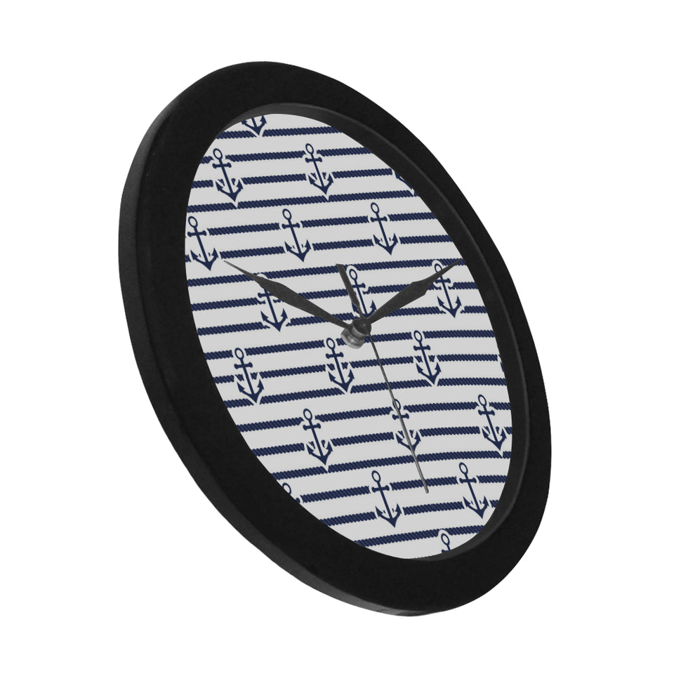 Anchor rope nautical  pattern Elegant Black Wall Clock