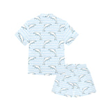 Dolphin blue striped background Kids' Boys' Girls' V-Neck Short Pajama Set