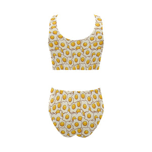 Fried Eggs Pattern Print Design 02 Chest Bowknot High Waisted Bikini Swimsuit
