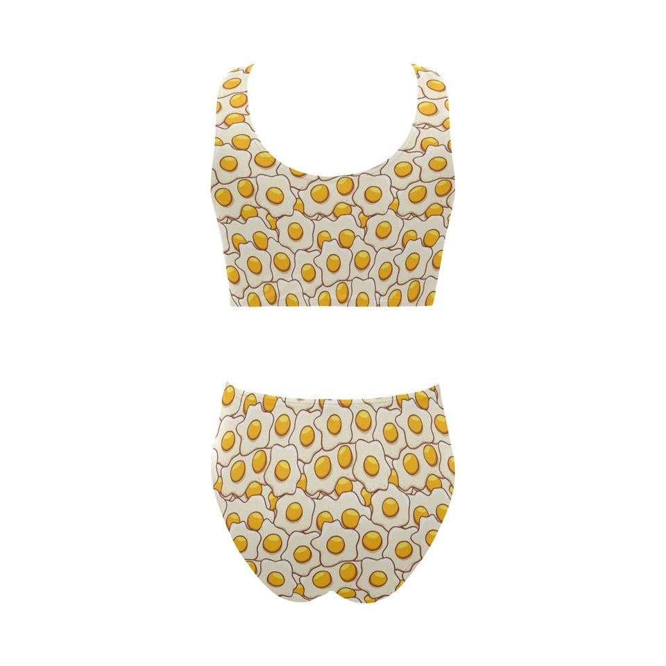 Fried Eggs Pattern Print Design 02 Chest Bowknot High Waisted Bikini Swimsuit
