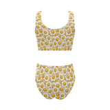 Fried Eggs Pattern Print Design 02 Chest Bowknot High Waisted Bikini Swimsuit