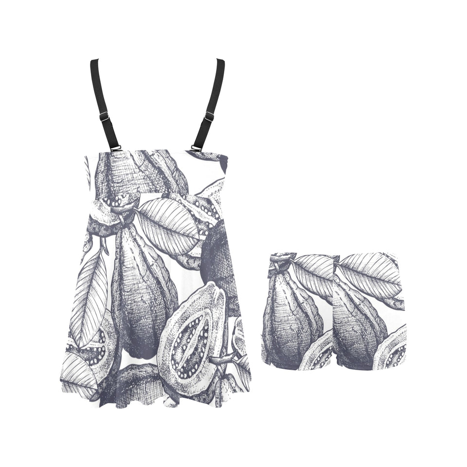 Guava tropical hand drawn pattern Chest Sexy Pleated Two Piece Swim Dress