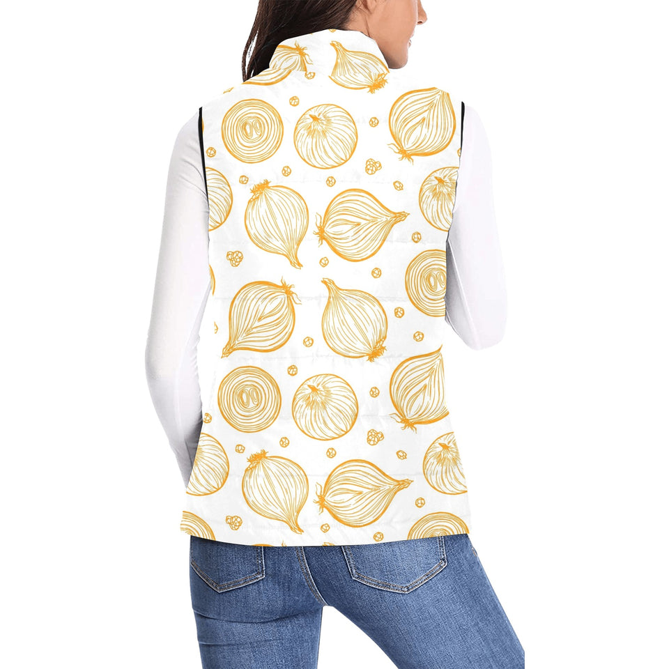 hand drawn onion pattern Women's Padded Vest