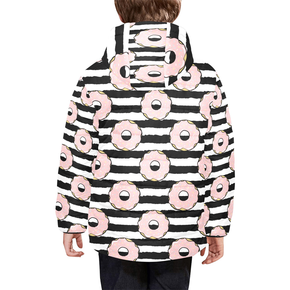 Donuts pink icing striped pattern Kids' Boys' Girls' Padded Hooded Jacket