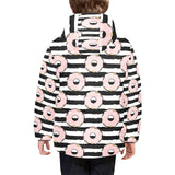 Donuts pink icing striped pattern Kids' Boys' Girls' Padded Hooded Jacket