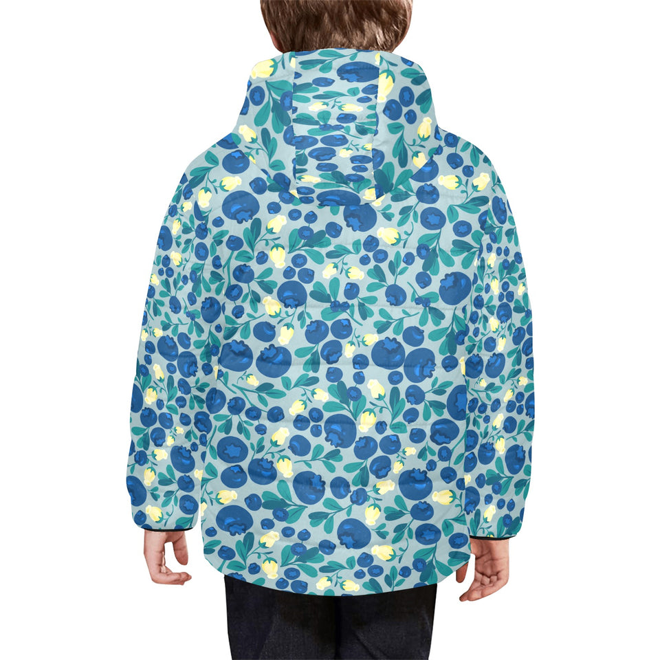 blueberry design pattern Kids' Boys' Girls' Padded Hooded Jacket