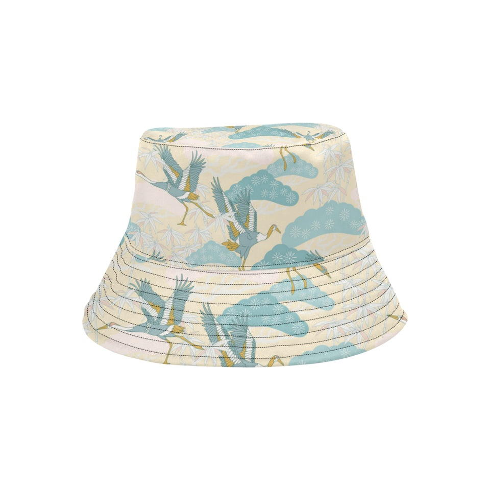 Bonsai bamboo stork japanese pattern cream theme Unisex Bucket Hat
