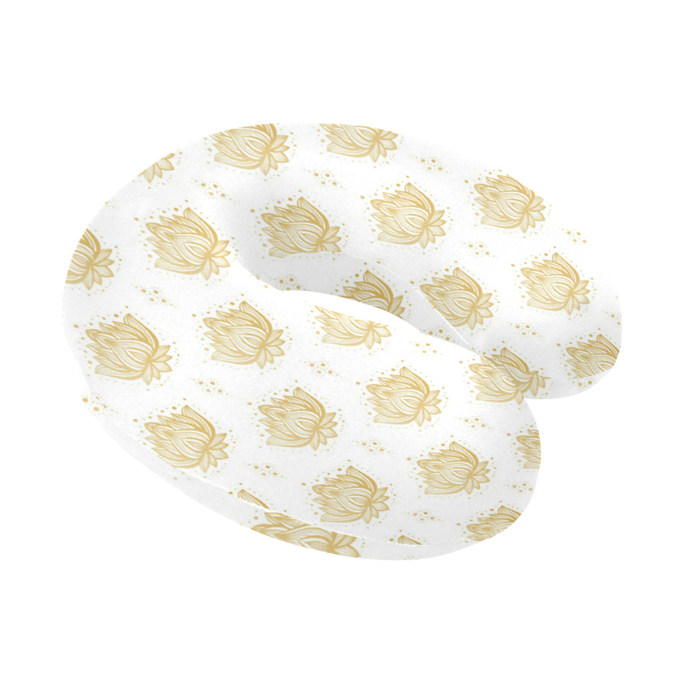 Gold Ornamental lotue waterlily symbol pattern U-Shaped Travel Neck Pillow