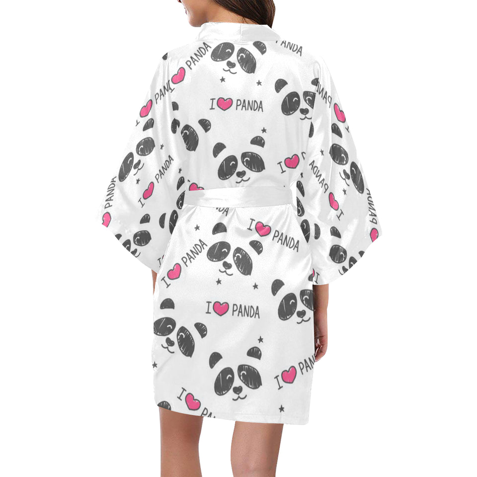 Hand Drawn faces of pandas pattern Women's Short Kimono Robe