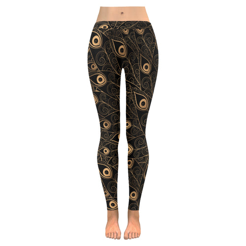 Gold peacock feather pattern Women's Legging Fulfilled In US