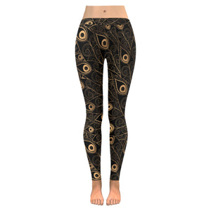 Gold peacock feather pattern Women's Legging Fulfilled In US