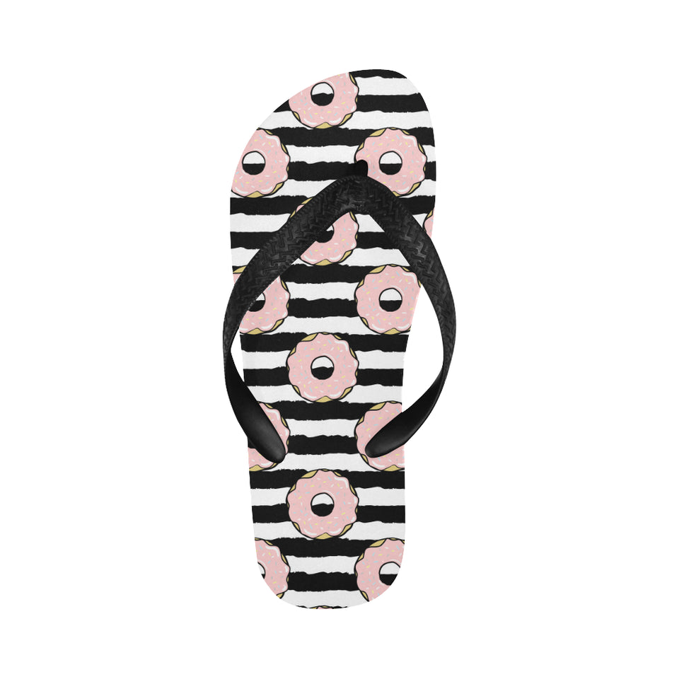 Donuts pink icing striped pattern Unisex Flip Flops
