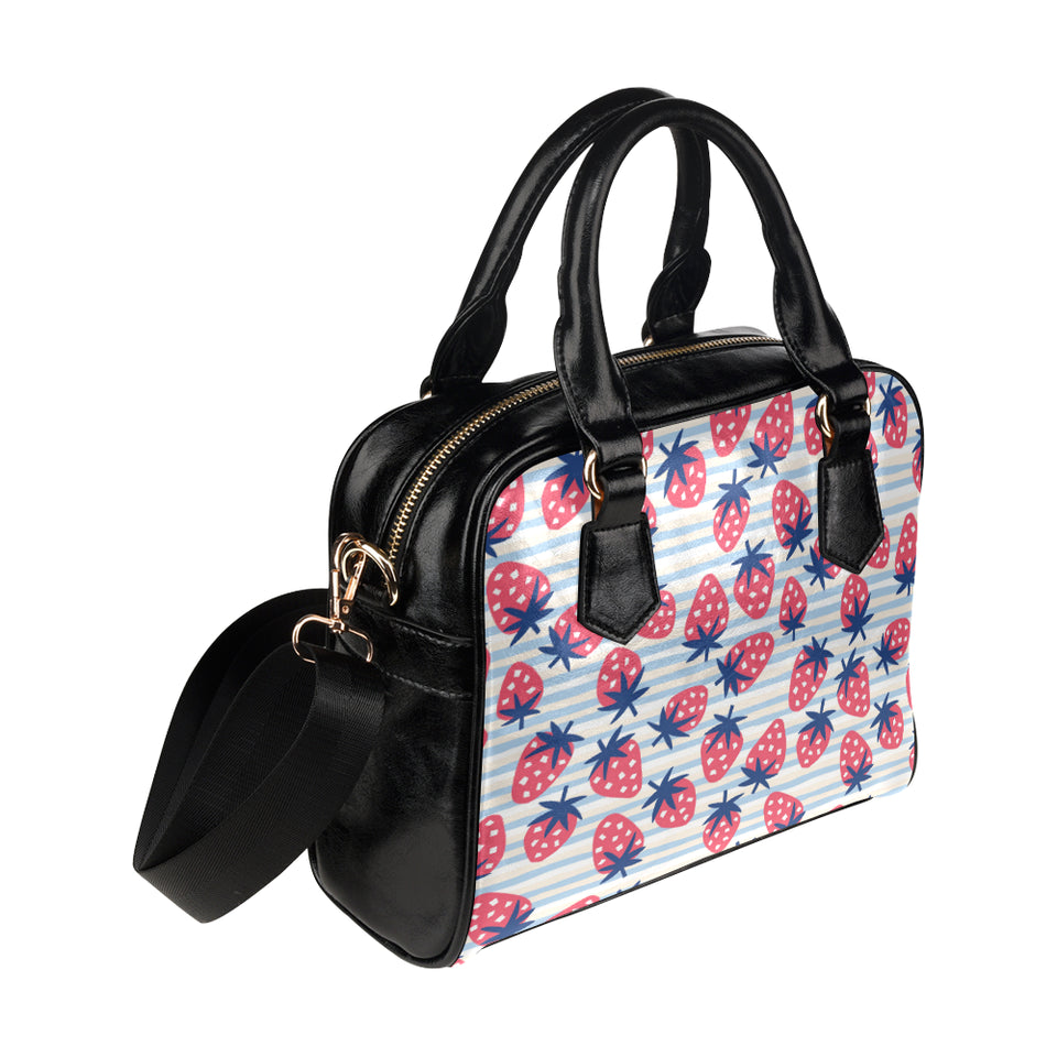 Strawberry pattern blue lines background Shoulder Handbag