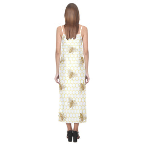 Bee honeycomb seamless design pattern V-Neck Open Fork Long Dress