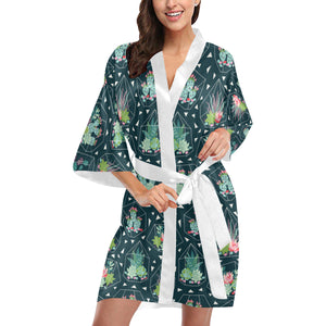 Cactus glass terrarium pattern Women's Short Kimono Robe
