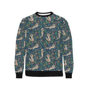 Raccoon tropical leaves pattern Men's Crew Neck Sweatshirt