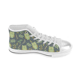 Cute owls leaves pattern Women's High Top Canvas Shoes White