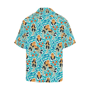 Cute sea otters fishe sea urchin pattern Men's All Over Print Hawaiian Shirt