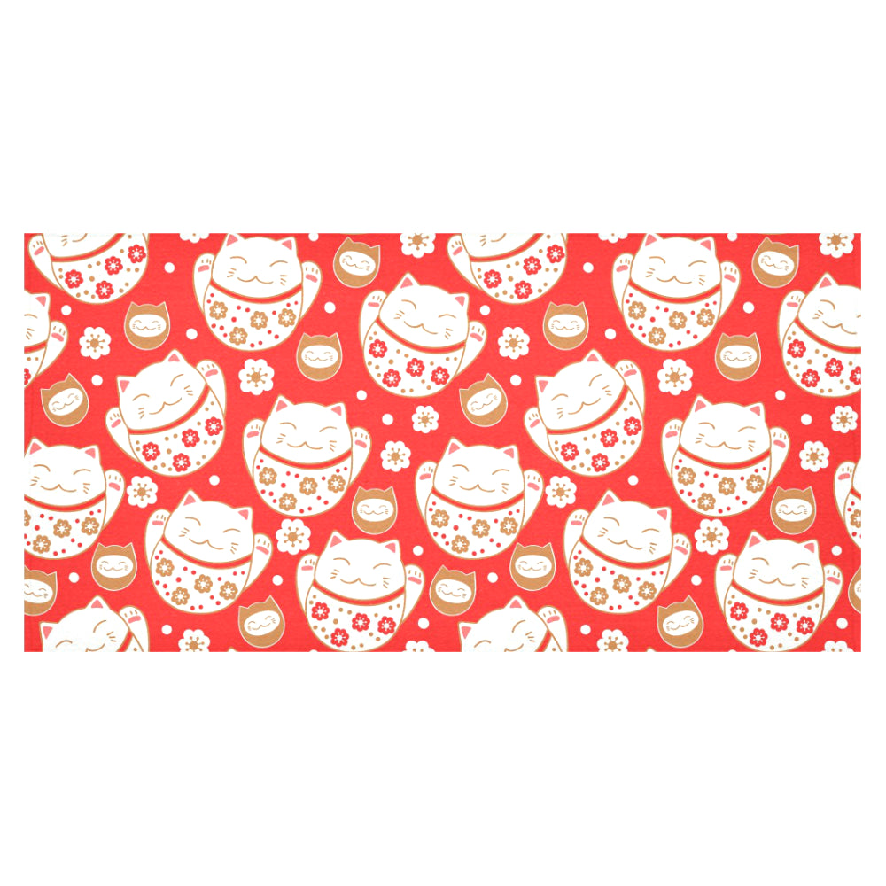 Cute Maneki neko cat red background Tablecloth