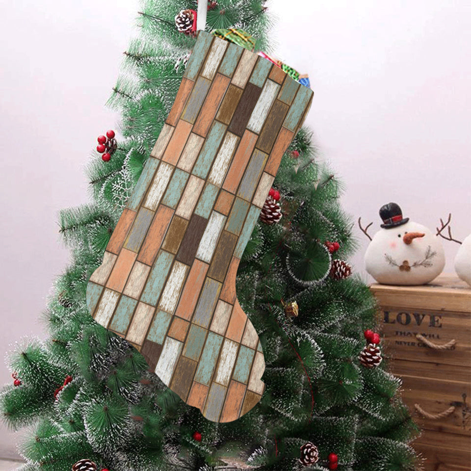 Wood Printed Pattern Print Design 02 Christmas Stocking