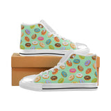Colorful donut pattern green background Women's High Top Canvas Shoes White