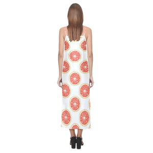 Grapefruit pattern V-Neck Open Fork Long Dress