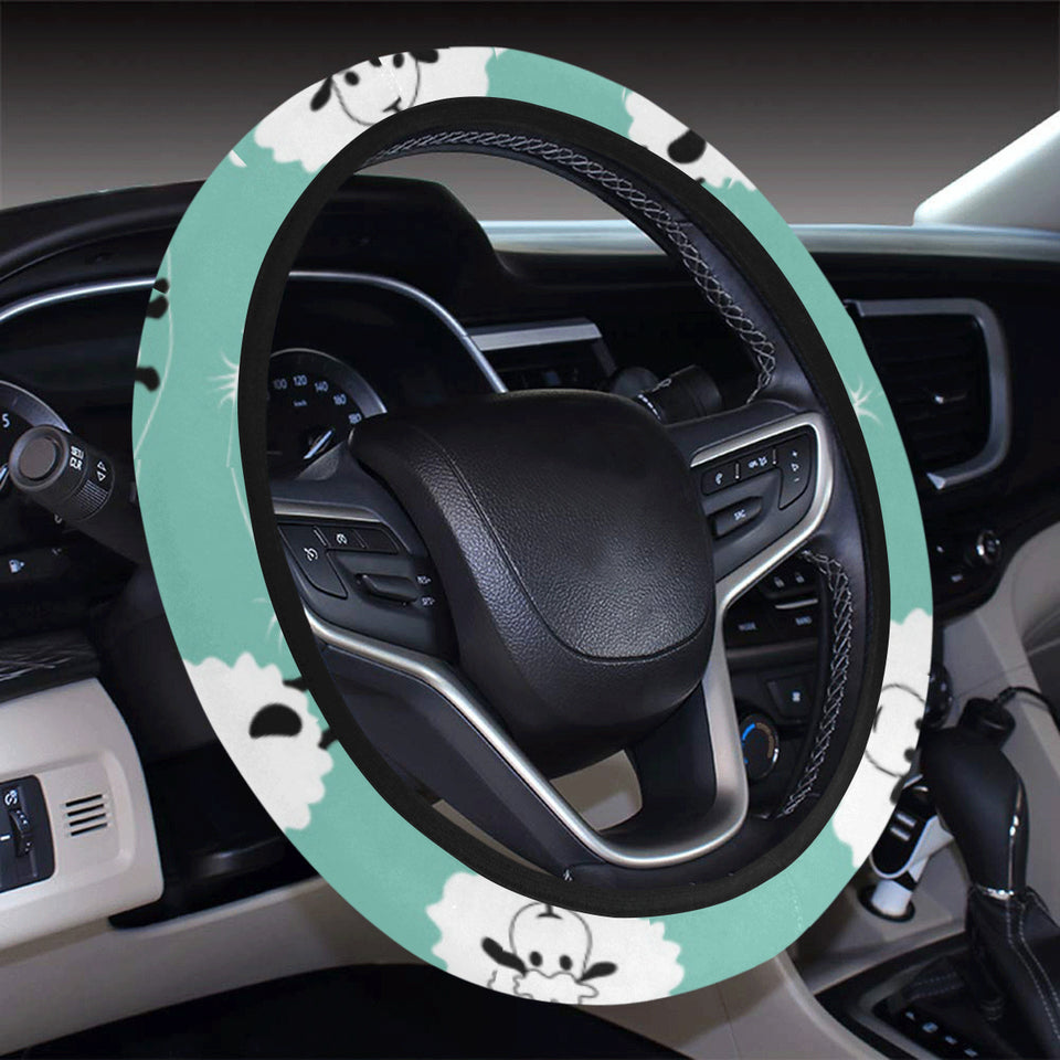 Cute sheep green background Car Steering Wheel Cover