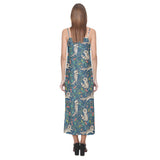 Raccoon tropical leaves pattern V-Neck Open Fork Long Dress