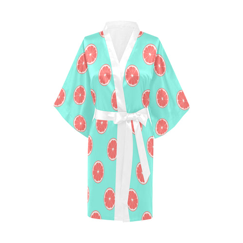 Grapefruit green background Women's Short Kimono Robe