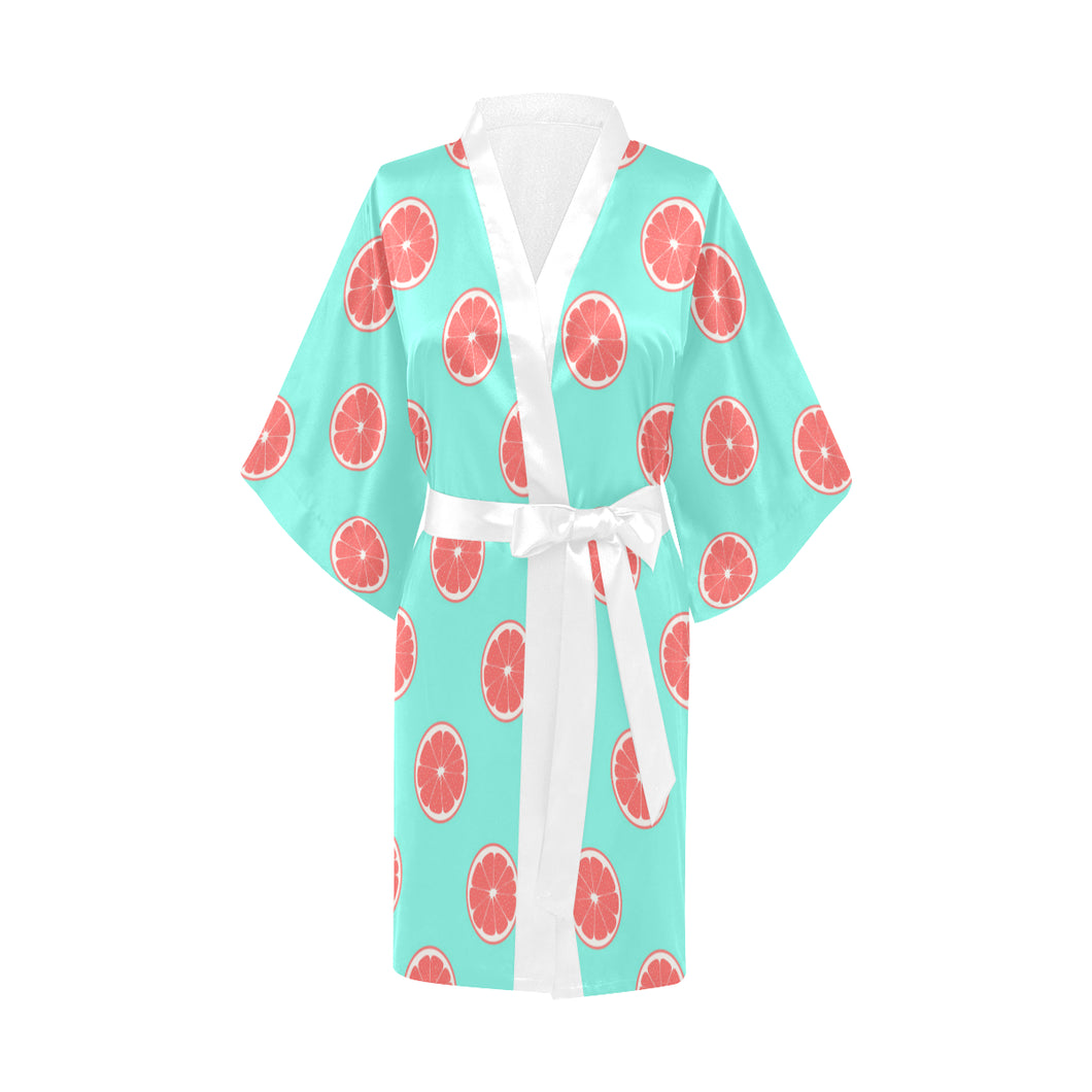 Grapefruit green background Women's Short Kimono Robe