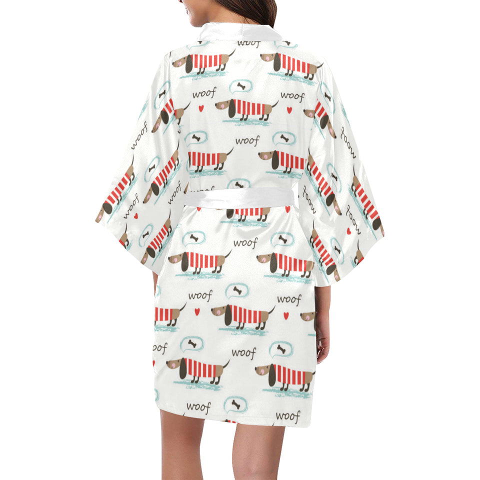 Cute dachshund bone pattern Women's Short Kimono Robe