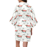 Cute dachshund bone pattern Women's Short Kimono Robe