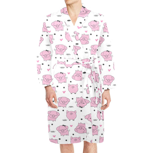 Pig Pattern Print Design 03 Men's Long Sleeve Belted Night Robe