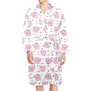 Pig Pattern Print Design 03 Men's Long Sleeve Belted Night Robe
