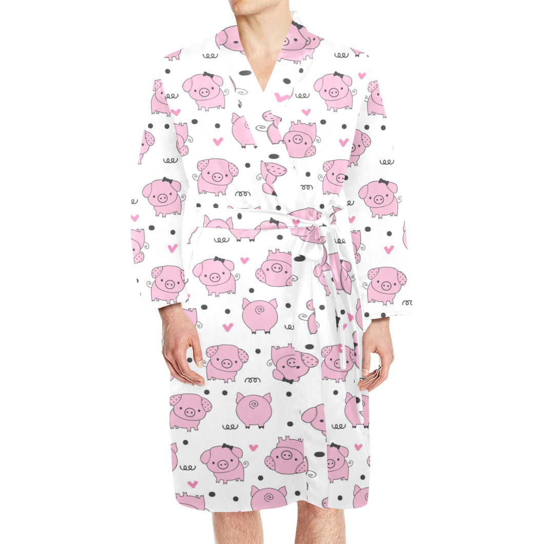 Pig Pattern Print Design 03 Men's Long Sleeve Belted Night Robe