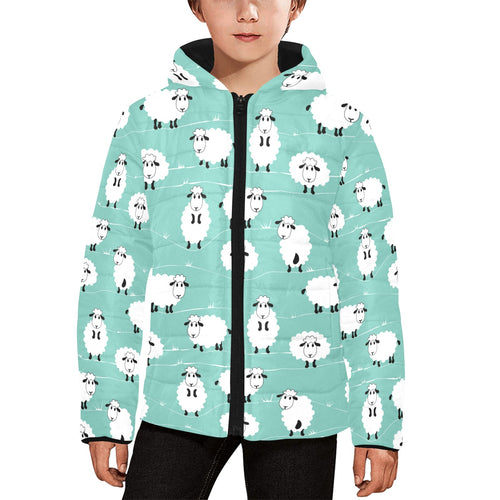 Cute sheep green background Kids' Boys' Girls' Padded Hooded Jacket