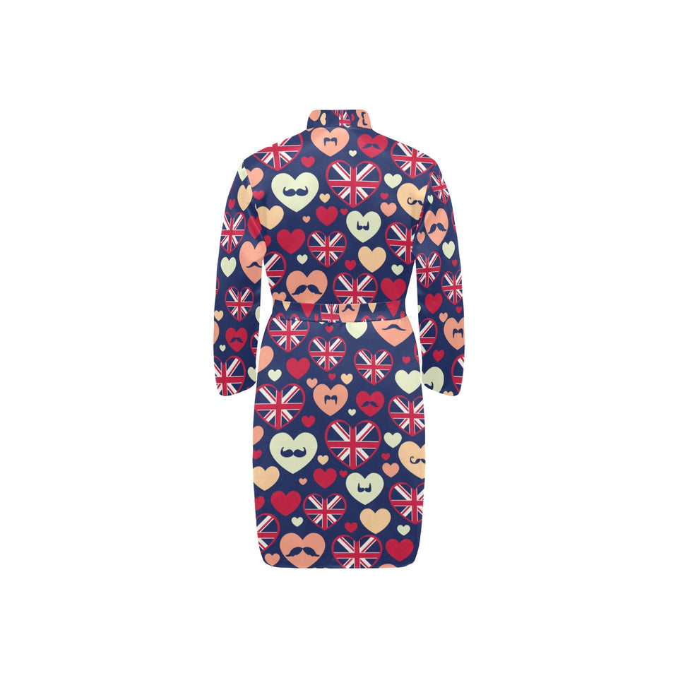 British Pattern Print Design 02 Men's Long Sleeve Belted Night Robe