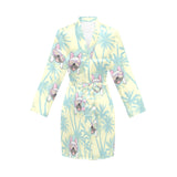 French bulldog hawaii blackground Women's Long Sleeve Belted Night Robe