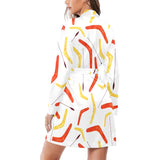 Waterclor boomerang Australian aboriginal ornament Women's Long Sleeve Belted Night Robe