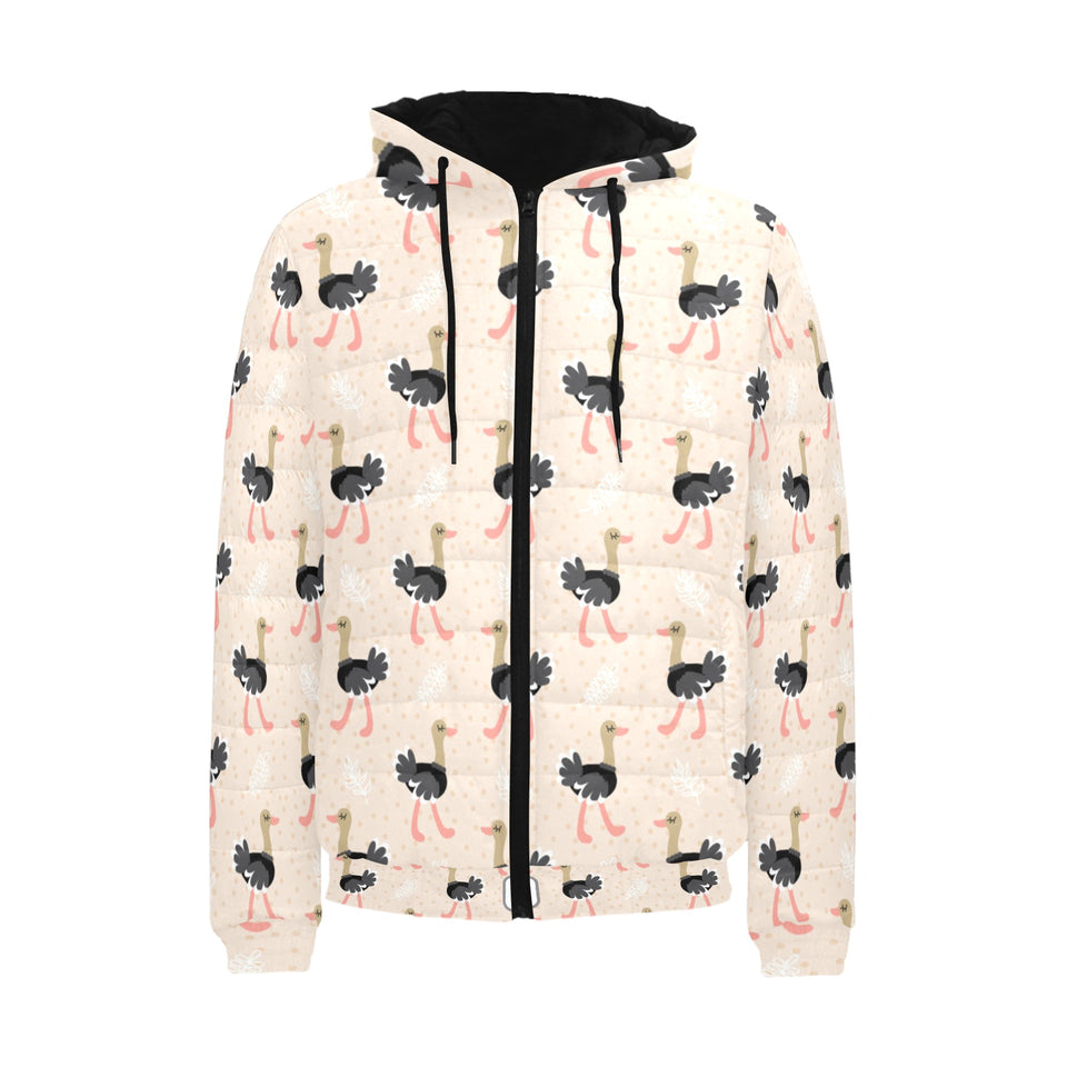 Ostrich Pattern Print Design 05 Men's Padded Hooded Jacket