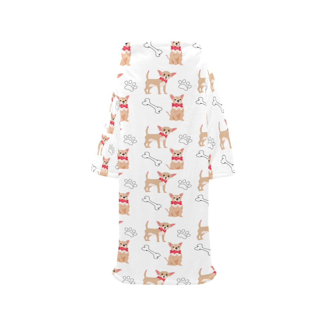 Chihuahua bone paw pattern Blanket Robe with Sleeves